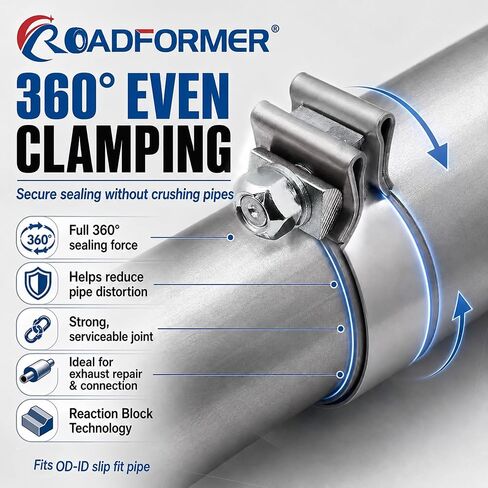 ROADFORMER 3.5 Inch Exhaust Clamp Narrow Band, Stainless Steel Muffler Band Clamp for 3.5" OD-ID Slip Fit Exhaust Pipe, Muffler, Catalytic Converter & Exhaust System Repair, 2 Pack in Kuwait