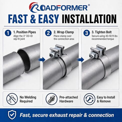 ROADFORMER 3.5 Inch Exhaust Clamp Narrow Band, Stainless Steel Muffler Band Clamp for 3.5" OD-ID Slip Fit Exhaust Pipe, Muffler, Catalytic Converter & Exhaust System Repair, 2 Pack in Kuwait