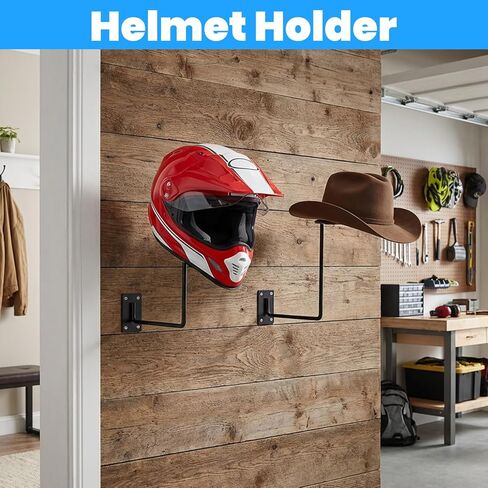 6Pcs Helmet Hanger, Wall Mount Motorcycle Helmet Rack, Ball Hat Rack, Sturdy Steel Wall Mount, Multifunctional Display Hook Stand for Cap Hat Wig Riding Jacket Coat in Kuwait