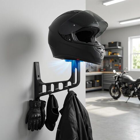 Helmet Dryer and Motorcycle Helmet Wall Mount with Ventilation Fan, Rechargeable Helmet Rack Wall Mount Gear Hook, Helmet Cleaner Storage for Football, Hockey & Firefighter Helmets in Kuwait
