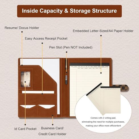Professional Padfolio Portfolio Binder, Leather Business Portfolio Organizer for Men & Women, Includes File Pockets, Card Holders, Pen Loop & Resume Holder for Interviews in Kuwait