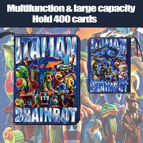 غلاف بطاقات التداول الإيطالي Brainrot 4 جيوب 400 جيب بسحاب ألبوم بطاقات لبطاقات Brainrot، حامل تخزين بطاقات مقاوم للماء مع أكمام قابلة للإزالة (1-أزرق) in Kuwait