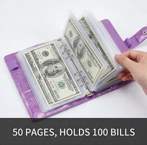 كتاب تخزين الأوراق النقدية ذو سعة كبيرة مقاس A6 - 50 صفحة تحتوي على 100 ورقة نقدية - ألبوم جامعي احترافي للطوابع والبطاقات أرجواني in Kuwait