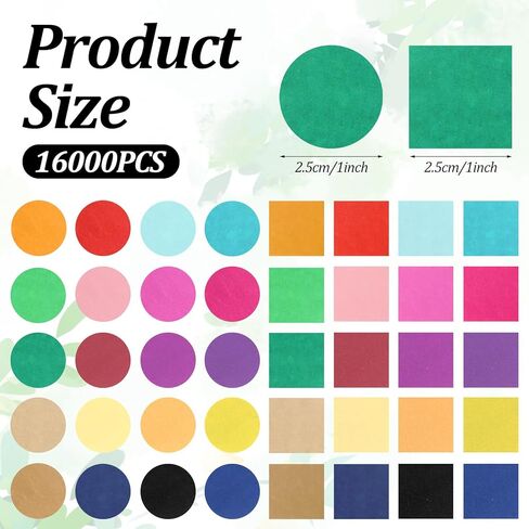16000 Pcs Bleeding Tissue Paper 1 Inch Squares and Round Watercolor Bleeding Paper for Art Wet Strength Tissue for DIY Projects Scrapbooking Greeting Cards (Multicolor) in Kuwait