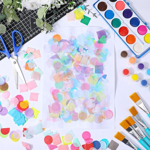 16000 Pcs Bleeding Tissue Paper 1 Inch Squares and Round Watercolor Bleeding Paper for Art Wet Strength Tissue for DIY Projects Scrapbooking Greeting Cards (Multicolor) in Kuwait