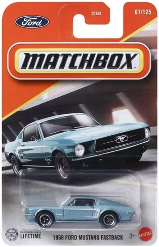 Matchbox 1968 Ford Mustang Fastback [أزرق] 67/125، لعبة سيارة مصبوبة بمقياس 1:64 in Kuwait