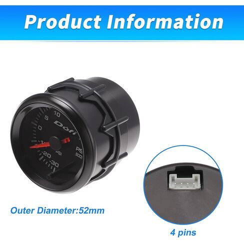 52mm Turbo Boost Vacuum Gauge Kit 0-30Psi -30-0Inhg Range Black Housing Multicolor Backlight 12v Turbo Boost Gauge للسيارات مؤشر القرص الأسود للقراءة in Kuwait