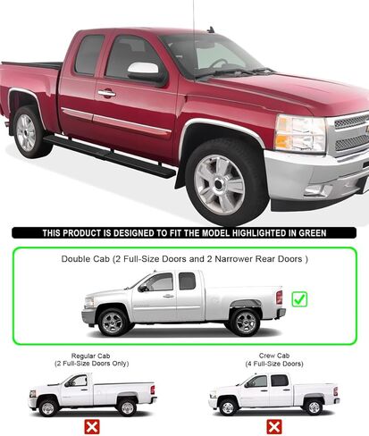 APS 5in عجلة إلى عجلة قضبان Nerf سوداء من الفولاذ المقاوم للصدأ متوافقة مع Silverado Sierra Double Cab 5.5ft Bed 99-13 in Kuwait