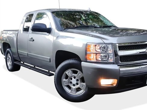 APS 5in عجلة إلى عجلة قضبان Nerf سوداء من الفولاذ المقاوم للصدأ متوافقة مع Silverado Sierra Double Cab 5.5ft Bed 99-13 in Kuwait