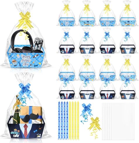 Zoketriton 24 Set Happy Father's Day Baskets for Gifts Empty with Cellophane Basket Bags Bows, Happy Father's Day Market Tray Cardboard Basket to Fill for Father's Day Birthday Party Decor in Kuwait