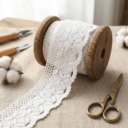 White Lace Ribbon 16 Yards Crochet Lace Trim Cotton Sewing Lace for Crafts, Gift Package Wrapping, Bridal Wedding Decoration, Scrapbooking Supplies in Saudi Arabia
