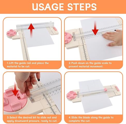Paper Cutter for Craft, 4-in-1 Paper Trimmer, Multi-Function Scrapbooking Tool with Straight, Wave, Perforated & Creasing Blades for Craft Paper,Cardstock, Coupon, Label, Photo(Color:Pink) in Kuwait