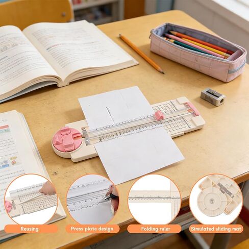 Paper Cutter for Craft, 4-in-1 Paper Trimmer, Multi-Function Scrapbooking Tool with Straight, Wave, Perforated & Creasing Blades for Craft Paper,Cardstock, Coupon, Label, Photo(Color:Pink) in Kuwait
