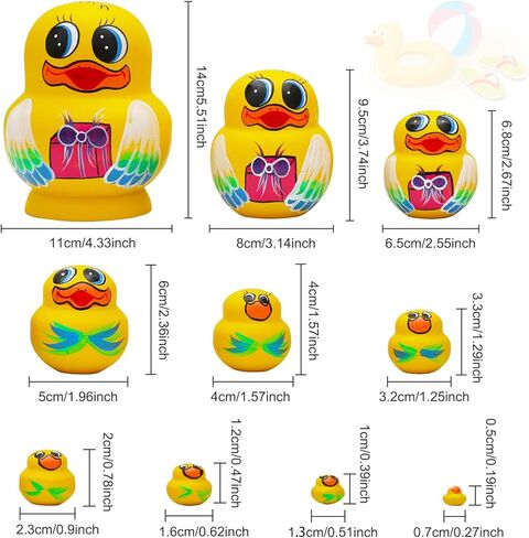 Big-Belly Yellow Duck Nesting Dolls, Handmade 10pcs Animal Duck Pattern Wooden Nesting Toys Russian Nesting Dolls, Matryoshka Stacking Dolls for Kids Christmas Birthday Gift Home Decoration in Kuwait