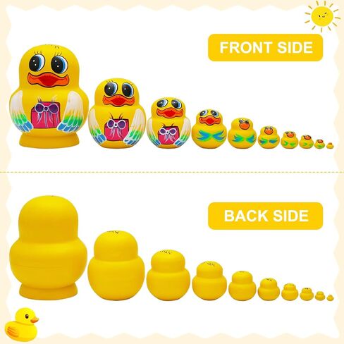 Big-Belly Yellow Duck Nesting Dolls, Handmade 10pcs Animal Duck Pattern Wooden Nesting Toys Russian Nesting Dolls, Matryoshka Stacking Dolls for Kids Christmas Birthday Gift Home Decoration in Kuwait