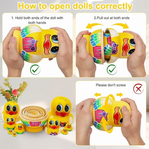 Big-Belly Yellow Duck Nesting Dolls, Handmade 10pcs Animal Duck Pattern Wooden Nesting Toys Russian Nesting Dolls, Matryoshka Stacking Dolls for Kids Christmas Birthday Gift Home Decoration in Kuwait