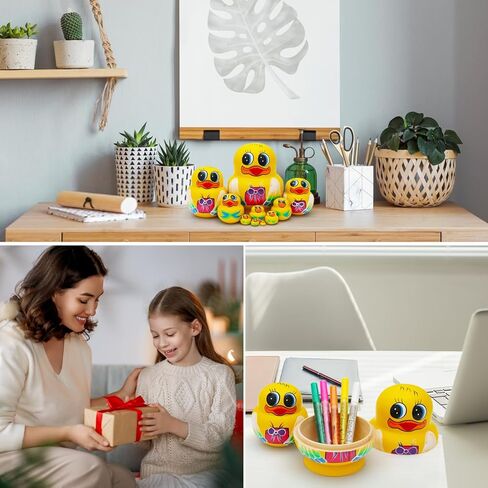 Big-Belly Yellow Duck Nesting Dolls, Handmade 10pcs Animal Duck Pattern Wooden Nesting Toys Russian Nesting Dolls, Matryoshka Stacking Dolls for Kids Christmas Birthday Gift Home Decoration in Kuwait