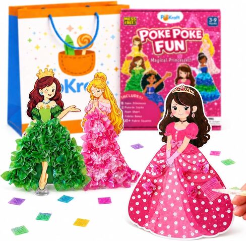PoKraft Magical Princesses Poke Art، مجموعة أدوات حرفية ورقية مع حقيبة هدايا، متعة خالية من الفوضى للأطفال من سن 3 إلى 9 سنوات، ألعاب ألعاب أنشطة يدوية ملونة، هدايا عيد ميلاد مثالية للفتيات، بناء المهارات الحركية الدقيقة in Kuwait