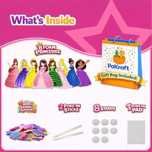 PoKraft Magical Princesses Poke Art، مجموعة أدوات حرفية ورقية مع حقيبة هدايا، متعة خالية من الفوضى للأطفال من سن 3 إلى 9 سنوات، ألعاب ألعاب أنشطة يدوية ملونة، هدايا عيد ميلاد مثالية للفتيات، بناء المهارات الحركية الدقيقة in Kuwait