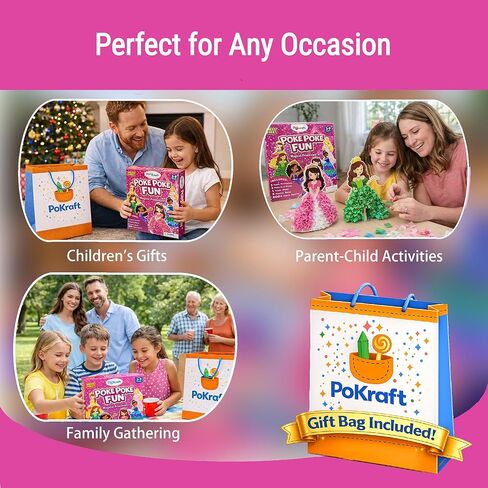 PoKraft Magical Princesses Poke Art، مجموعة أدوات حرفية ورقية مع حقيبة هدايا، متعة خالية من الفوضى للأطفال من سن 3 إلى 9 سنوات، ألعاب ألعاب أنشطة يدوية ملونة، هدايا عيد ميلاد مثالية للفتيات، بناء المهارات الحركية الدقيقة in Kuwait