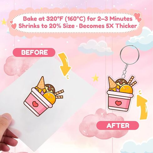 KTLECL 225PCS Shrinky Dink Kit for Kids, Shrinky Dink Sheets & Shrink Plastic Sheets Kit with 25 Shrinky Dink Paper (7.87 x 11.4in), Keychain Making Kit with 100 Keychains & Rings, DIY Crafts for Kids in Kuwait