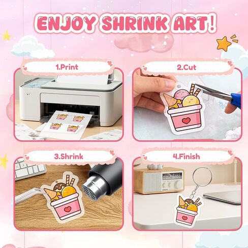 KTLECL 225PCS Shrinky Dink Kit for Kids, Shrinky Dink Sheets & Shrink Plastic Sheets Kit with 25 Shrinky Dink Paper (7.87 x 11.4in), Keychain Making Kit with 100 Keychains & Rings, DIY Crafts for Kids in Kuwait