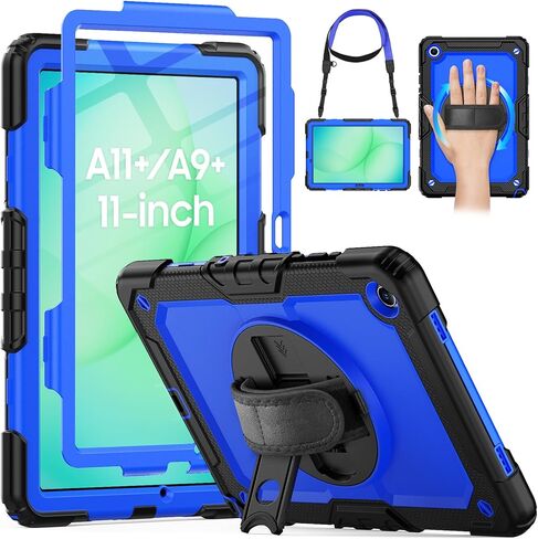 HXCASEAC Case for Samsung Galaxy Tab A11+ Plus /A9+ 11 Inch, Protective with Screen Protector/Hand Strap/Pen Holder, Shockproof Samsung A11 Plus Tablet Case 5G, SM-X230 SM-X236 SM-X238U - Black in Saudi Arabia
