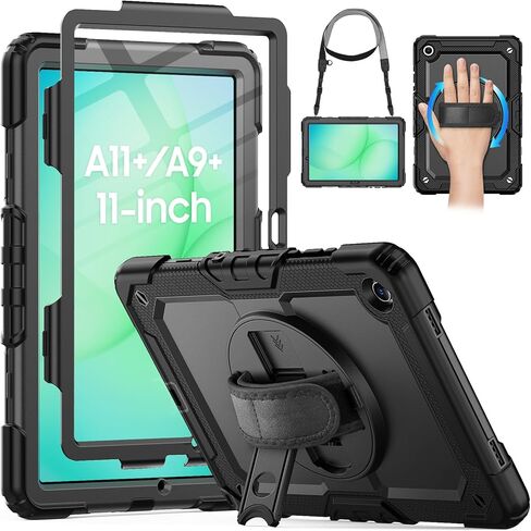 حافظة HXCASEAC لهاتف Samsung Galaxy Tab A9 Plus مقاس 11 بوصة مع واقي شاشة/حزام يد قابل للتعديل/حامل قلم، [بوف منسدل ثلاثي الطبقات] حافظة تابلت Samsung A9+ Plus 2023 SM-X210/X216/X218 - أصفر in Saudi Arabia