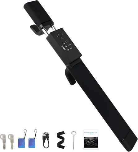4 in 1 Password Steering Wheel Lock, Supports Mobile NFC Unlocking, Universal Adjustable Car Wheel Lock Double Hook Locks Anti-Theft Car Device, Vehicles with Keys & NFC Cards in Kuwait