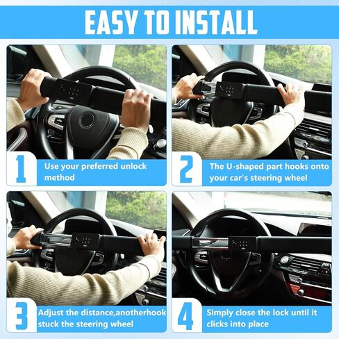 4 in 1 Password Steering Wheel Lock, Supports Mobile NFC Unlocking, Universal Adjustable Car Wheel Lock Double Hook Locks Anti-Theft Car Device, Vehicles with Keys & NFC Cards in Kuwait