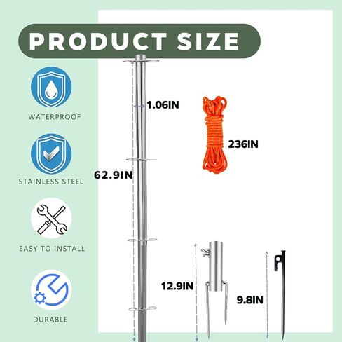 Stainless Steel Outdoor Banner Stand, 63 Inch In-Ground Horizontal Banner Holder with Rope and Installation Stakes for Garden, Lawn, Field, Farm, Event (Banner Not Included) in Kuwait