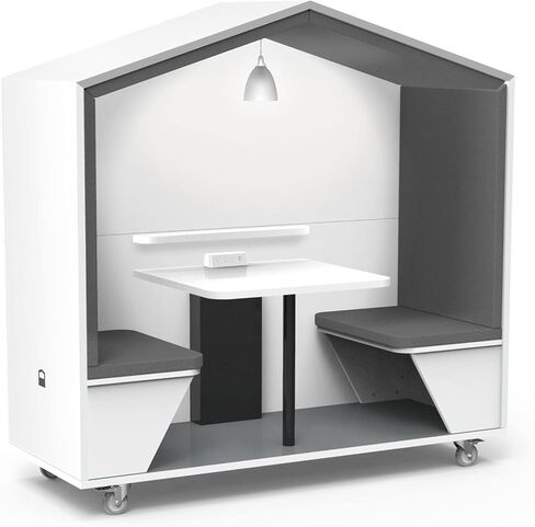 NOOK Huddle 120, Quiet Meeting Pod, Portable, Acoustic Panels, Storage Space, Power Station, Casters,White with Pole Leg and Whiteboard Back Panels, (​​77" H x 79" W x 30" D) in Kuwait