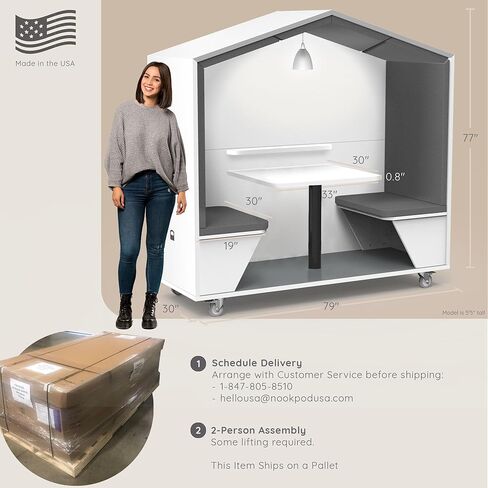 NOOK Huddle 120, Quiet Meeting Pod, Portable, Acoustic Panels, Storage Space, Power Station, Casters,White with Pole Leg and Whiteboard Back Panels, (​​77" H x 79" W x 30" D) in Kuwait