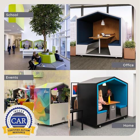 NOOK Huddle 120, Quiet Meeting Pod, Portable, Acoustic Panels, Storage Space, Power Station, Casters,White with Pole Leg and Whiteboard Back Panels, (​​77" H x 79" W x 30" D) in Kuwait