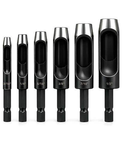 UNCO- Leather Hole Punch Drill Bit Set, 6 pcs, 3/16" 1/4" 5/16" 3/8" 7/16" 1/2", Carbon Steel, Hex Shank Leather Punch Tool Bits for Power Drill, Belt, Strap, Fabric & DIY Craft Work in Kuwait