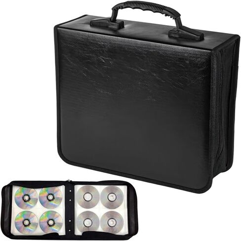 400 Capacity CD Case Holder, PU Leather CD DVD Storage Binder Media Organizer with Zipper, Portable Storage Booklet Album Box for Vehicle Home Office, Car Accessories in Saudi Arabia