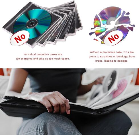 400 Capacity CD Case Holder, PU Leather CD DVD Storage Binder Media Organizer with Zipper, Portable Storage Booklet Album Box for Vehicle Home Office, Car Accessories in Saudi Arabia