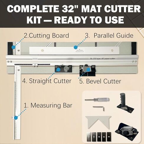 32in Mat Cutter for Framing - Precision Mat Board Cutting Kit with Measuring Bar, 90°Straight & 45°Bevel Cutting Heads for Many Creative&Practical Tasks Ideal for Home DIY Project,Photo Frame,Artwork in Kuwait