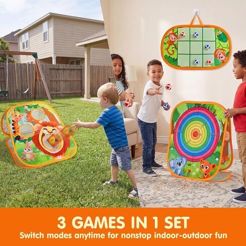 JOYIN 3-in-1 Animal Bean Bag Toss Game for Kids, Portable Corn Hole Games with Tic Tac Toe & Small Sticky Balls, Indoor & Outdoor Toys for Party Yard Beach Lawn, Birthday Gift for Boys Girls Toddlers in Kuwait