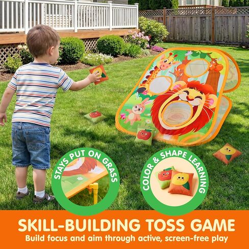 JOYIN 3-in-1 Animal Bean Bag Toss Game for Kids, Portable Corn Hole Games with Tic Tac Toe & Small Sticky Balls, Indoor & Outdoor Toys for Party Yard Beach Lawn, Birthday Gift for Boys Girls Toddlers in Kuwait