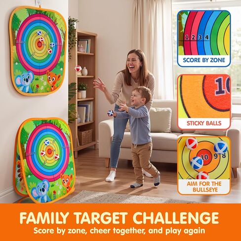 JOYIN 3-in-1 Animal Bean Bag Toss Game for Kids, Portable Corn Hole Games with Tic Tac Toe & Small Sticky Balls, Indoor & Outdoor Toys for Party Yard Beach Lawn, Birthday Gift for Boys Girls Toddlers in Kuwait