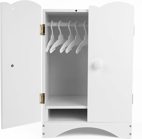 Wooden Baby Dolls Closet with 10 Hangers & Shelf, 12-16 Inch Doll Wardrobe for Baby Doll Clothes Storage, Magnetic Closure & Easy Assembly, Baby Doll Accessories Furniture in Kuwait