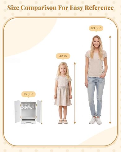 Wooden Baby Dolls Closet with 10 Hangers & Shelf, 12-16 Inch Doll Wardrobe for Baby Doll Clothes Storage, Magnetic Closure & Easy Assembly, Baby Doll Accessories Furniture in Kuwait