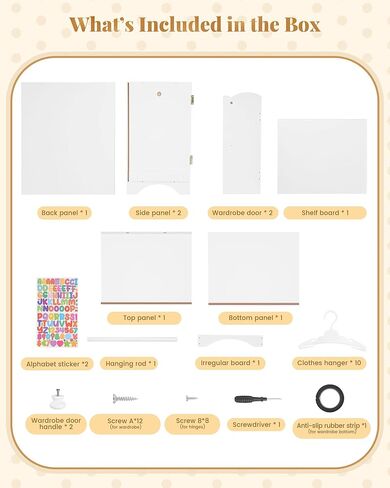Wooden Baby Dolls Closet with 10 Hangers & Shelf, 12-16 Inch Doll Wardrobe for Baby Doll Clothes Storage, Magnetic Closure & Easy Assembly, Baby Doll Accessories Furniture in Kuwait