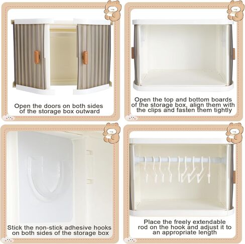 Foldable Doll Wardrobe, Organizer Cabinet with 10 Hangers 3 Storage Box 1 Doll Accessories Display Box & Rod, Doll Clothes Closet for Storing 15/17cm Outfits with Cover & Display Shelf in Kuwait