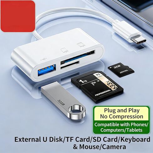قارئ بطاقات USB C من ordinarYone، محول بطاقة 3 فتحات من النوع C، يقرأ في وقت واحد مع منفذ USB للكاميرا in Kuwait