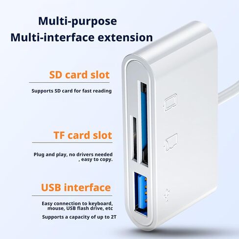 قارئ بطاقات USB C من ordinarYone، محول بطاقة 3 فتحات من النوع C، يقرأ في وقت واحد مع منفذ USB للكاميرا in Kuwait