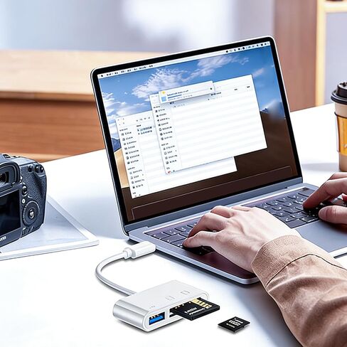 قارئ بطاقات USB C من ordinarYone، محول بطاقة 3 فتحات من النوع C، يقرأ في وقت واحد مع منفذ USB للكاميرا in Kuwait