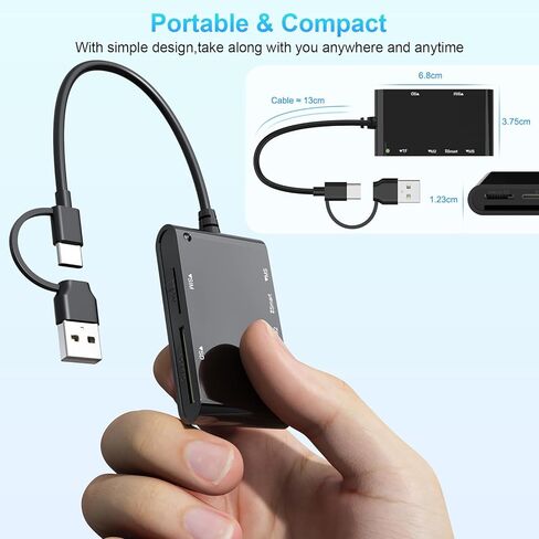 ordinarYone Two Interfaces USB C and USB A Intelligent Card Reader Plugs and Play Design For Computers Tablets and Desktops in Kuwait