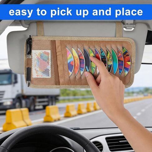 Cd Car Holder, Multi-Pocket Car Cd Organizer, Securely Mounted Car Visor Cd Holder for Organized Storage and Easy Access While Driving in Kuwait